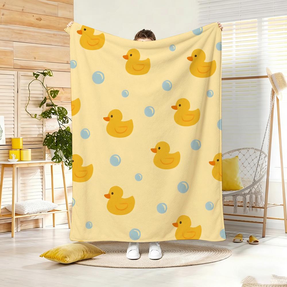 Cute Cartoon Ducks Throw Lightweight 240G Flannel Blanket Soft Skin-Friendly For Summer Cooling