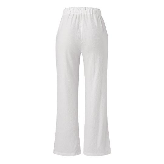 Spring and Summer Women's Pants Cotton Linen Solid Colour Tie Pockets Loose Casual Wide Leg Pants