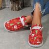 Large Size Casual Single Shoes for Women's Autumn New Santa Claus Printing Round Head Flat Bottom Comfortable Single Shoes for Women