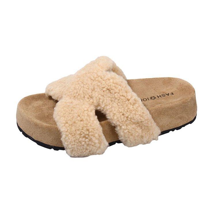 Retro One-pedal Fluffy Slippers Women's Autumn and Winter New Outer Slippers Fashion with Skirt One-word Drag