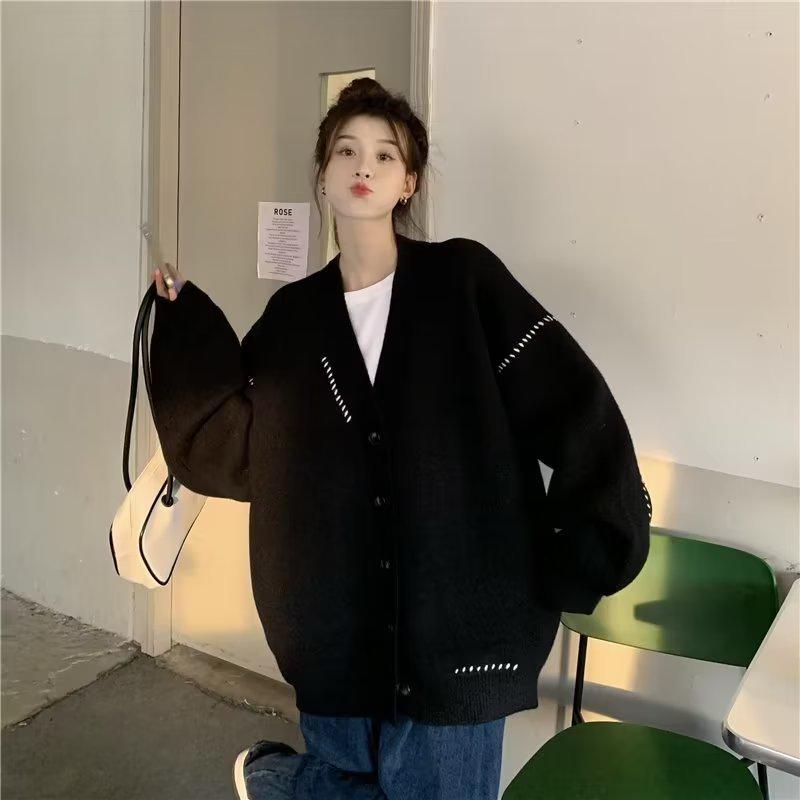 Мужской кардиган в японском стиле свободная вязка - Модный универсальный зимний наряд для пар Extra Large чёрный 2390₽