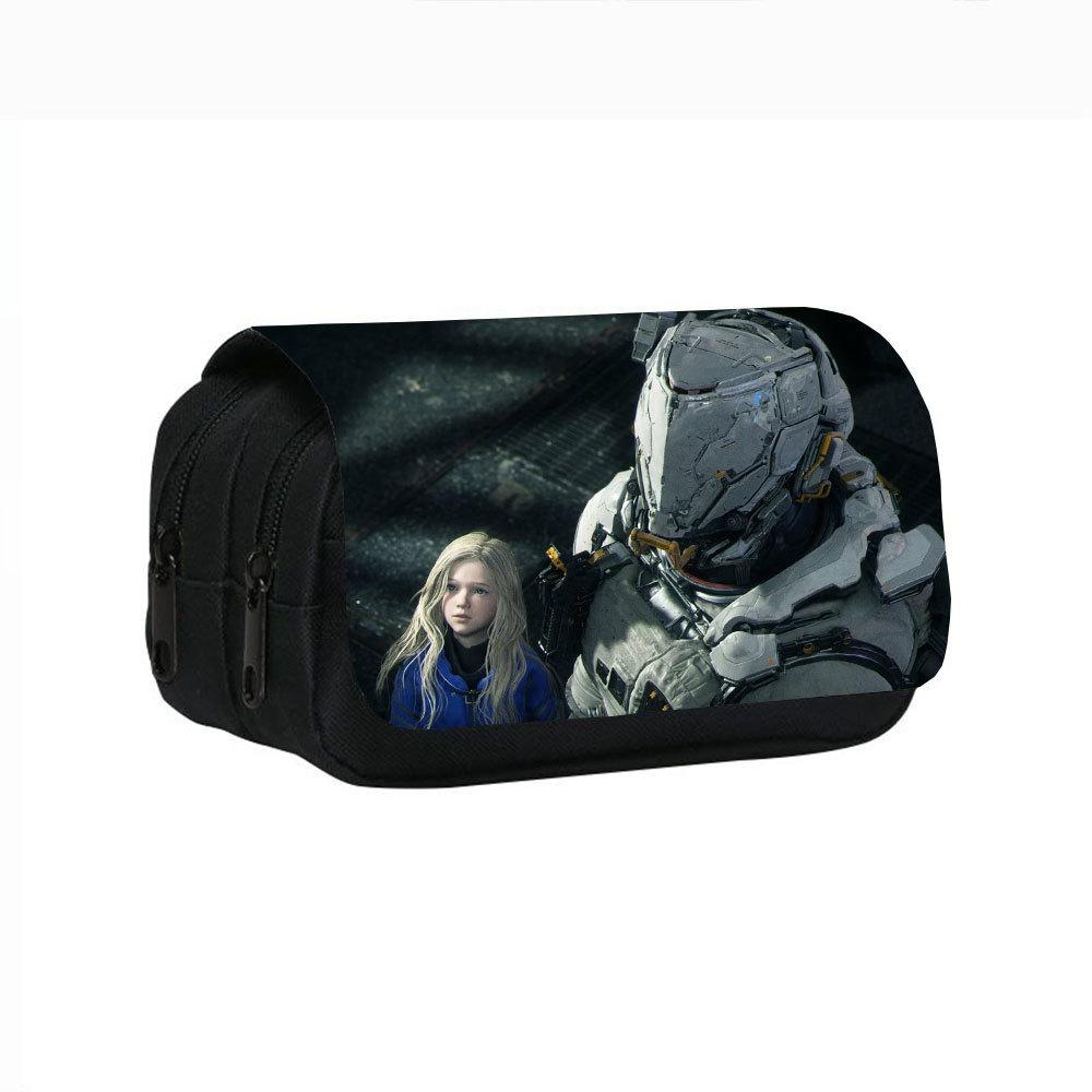 Pragmata Ink Print Double Layer Pencil Case With Nylon Material For Students