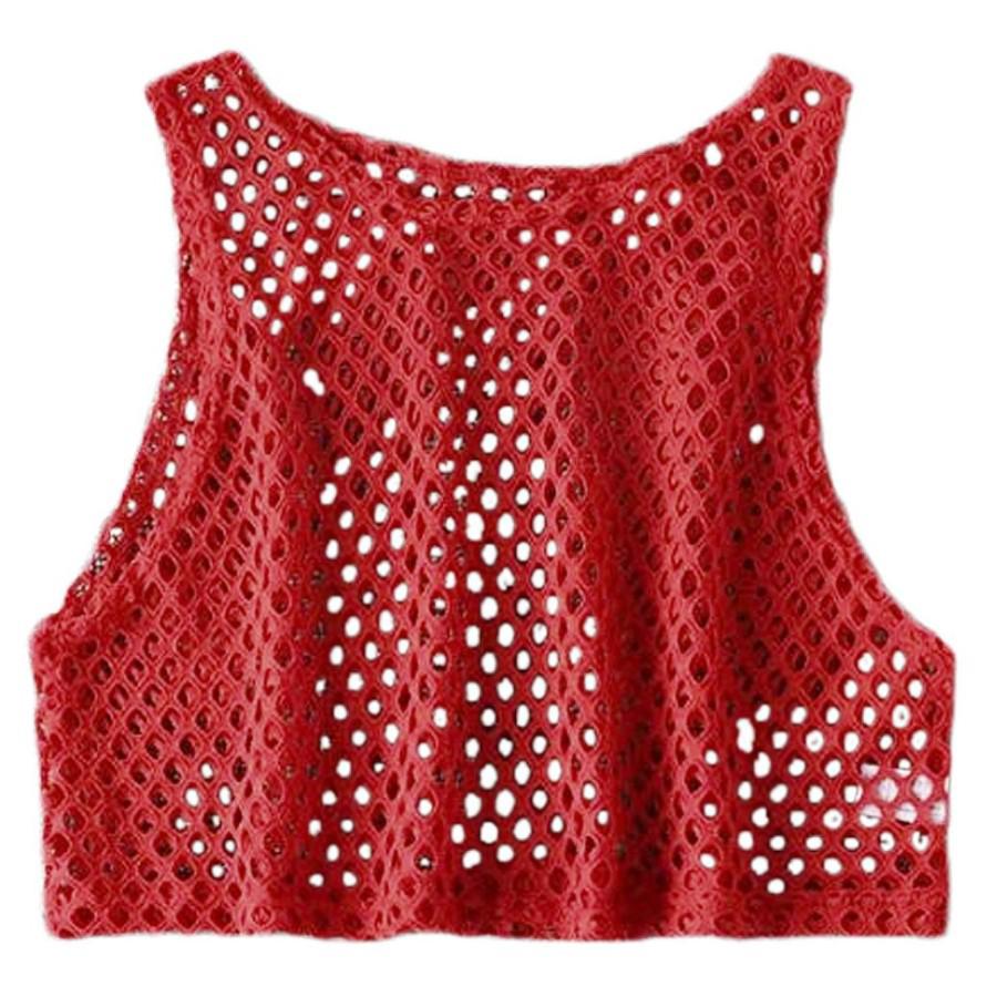 New Women's Sexy Mesh Sleeveless See-Through Round Neck Tank Top