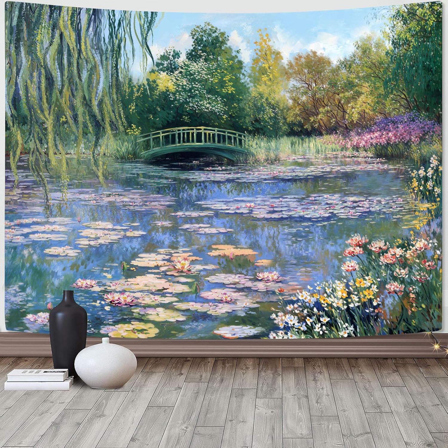 Accnicc Monet Green Floral Water Lily Tapestry 75x100 чёрный