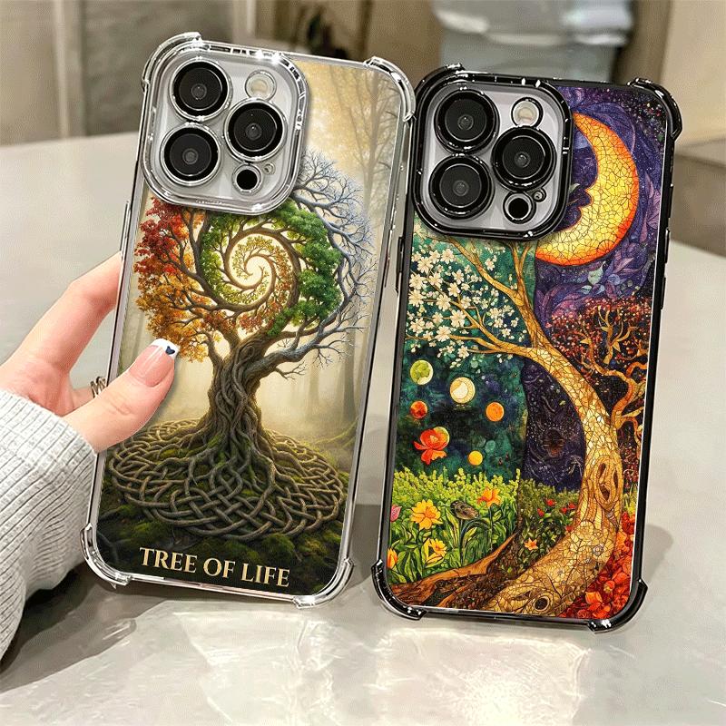 Tree of Life Space Soft Phone Case For iPhone 15 16 17 Air 14 Pro Max 16E Plus 13 12 Mini Plating Anti-Fall Fundas