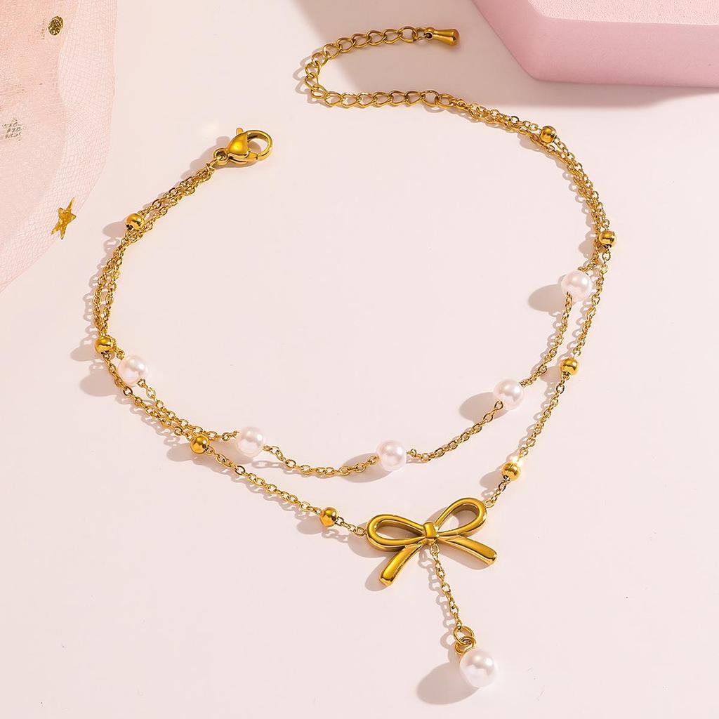 Women's Japanese-Korean Style Bowknot Tassel Anklet - Elegant Foot Jewelry