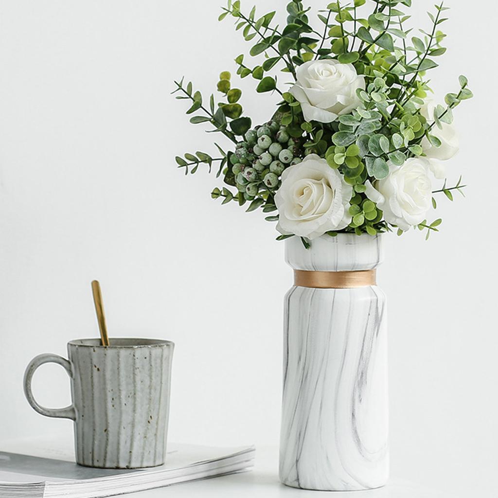 Hvit Keramikkvase Vanntrykt Marmor Blomstervase for Soverom Stue Kafé