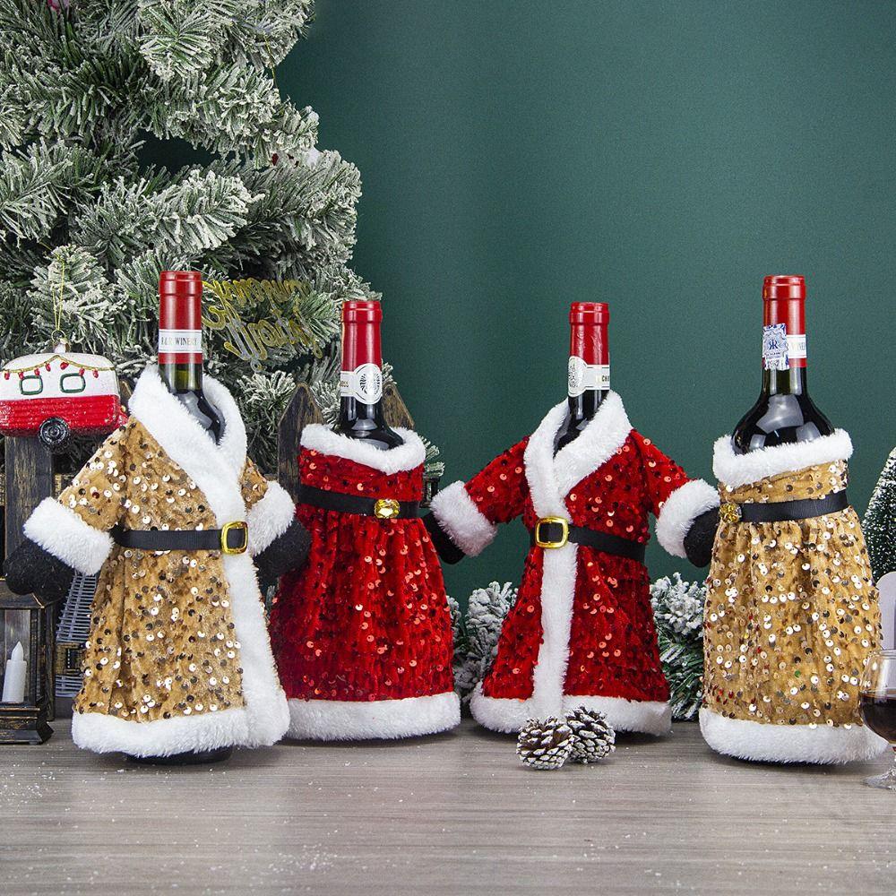 Portable Glitter Plush Wine Bottle Set Santa Claus Wine Pouch Gift Champagne Wine Bag  Party Favors
