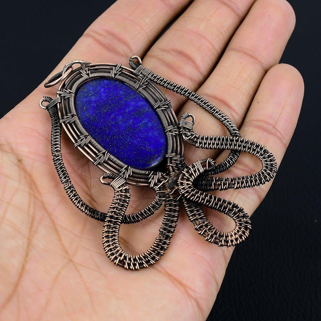 Lapis Lazuli Pendant Handmade Gemstone Jewelry, 999 Copper Wire Wrapped Pendant ,Unique Design Jewelry Pendant