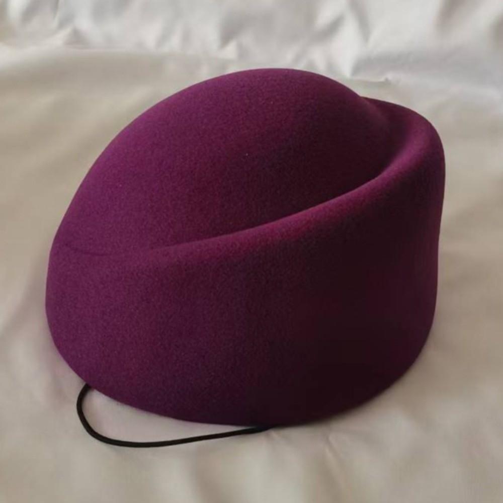 Elegant Style Pillbox Hat Versatile Design Airline Stewardess Caps Felt Fabric Beret Live Show