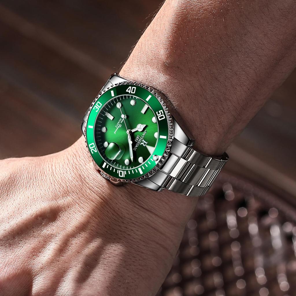 Analog Quartz Water Resistant to 3 Stainless Rotating Date Luminous Large Perfect for Job and More Men's Watch, ATM, Steel, Bezel, Display, Display,