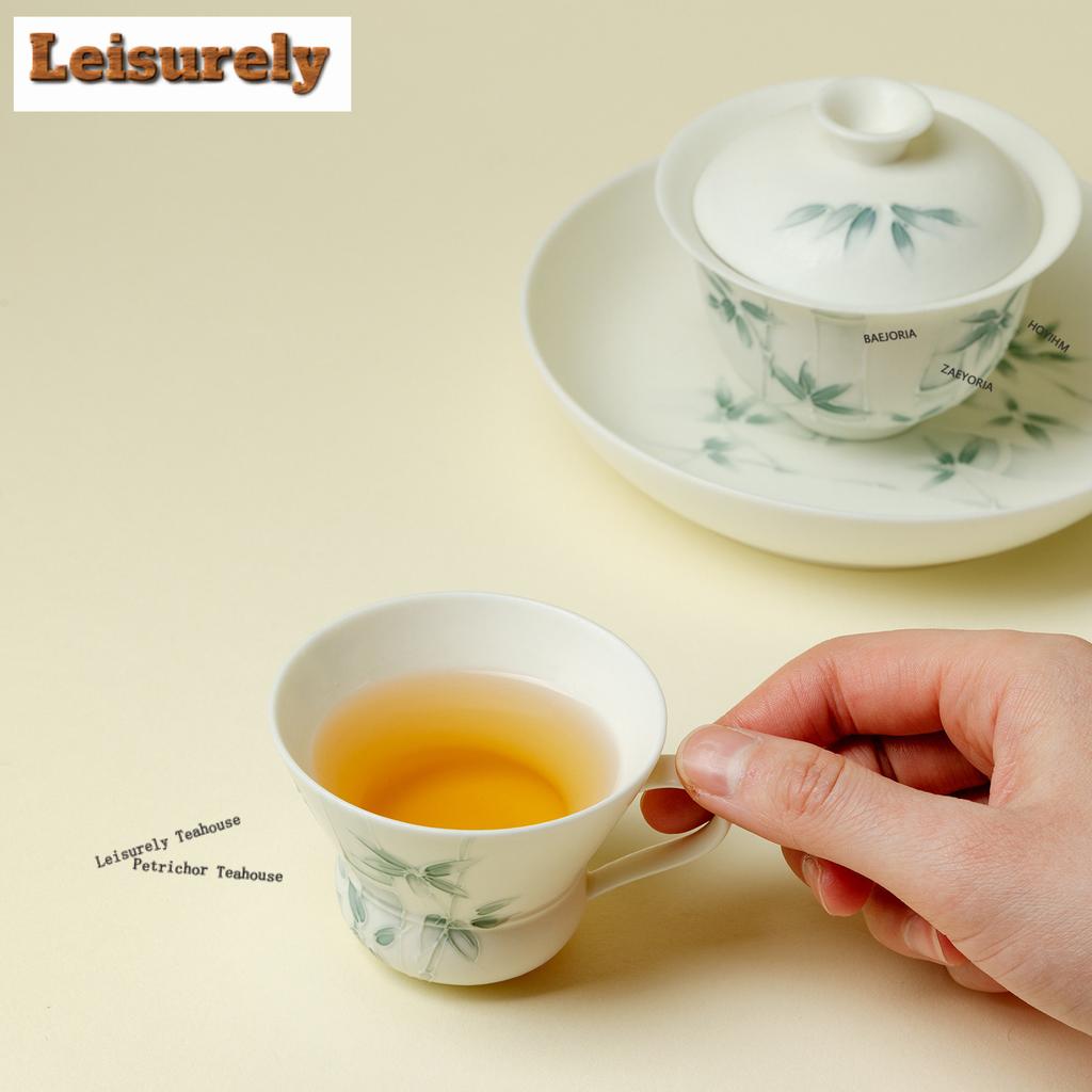 81ml Hand-painted Green Bamboo Shadow Teacup Antique Tea Bowl Set Of Cups Tea-tasting Meditation Cup Jianzhan Master Cup Teaware