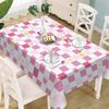 Pink Preppy Checker Rectangle Tablecloth Grid Smiley Face Lightning Heart Decorative Wavy Edging Washable Cover Party
