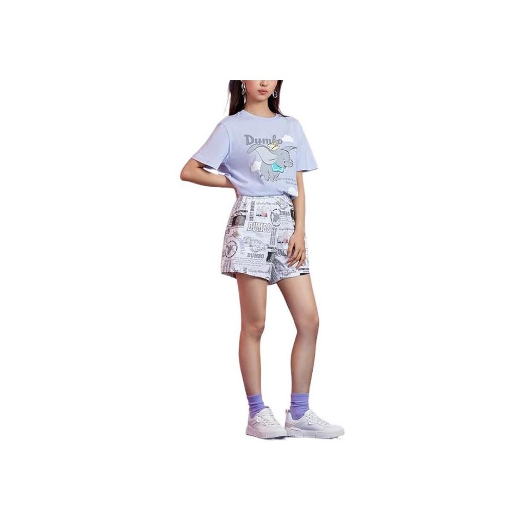 Li Ning X Disney Collaboration Dumbo Series All Over Print Sports Shorts Women Shorts White AKSR840-1