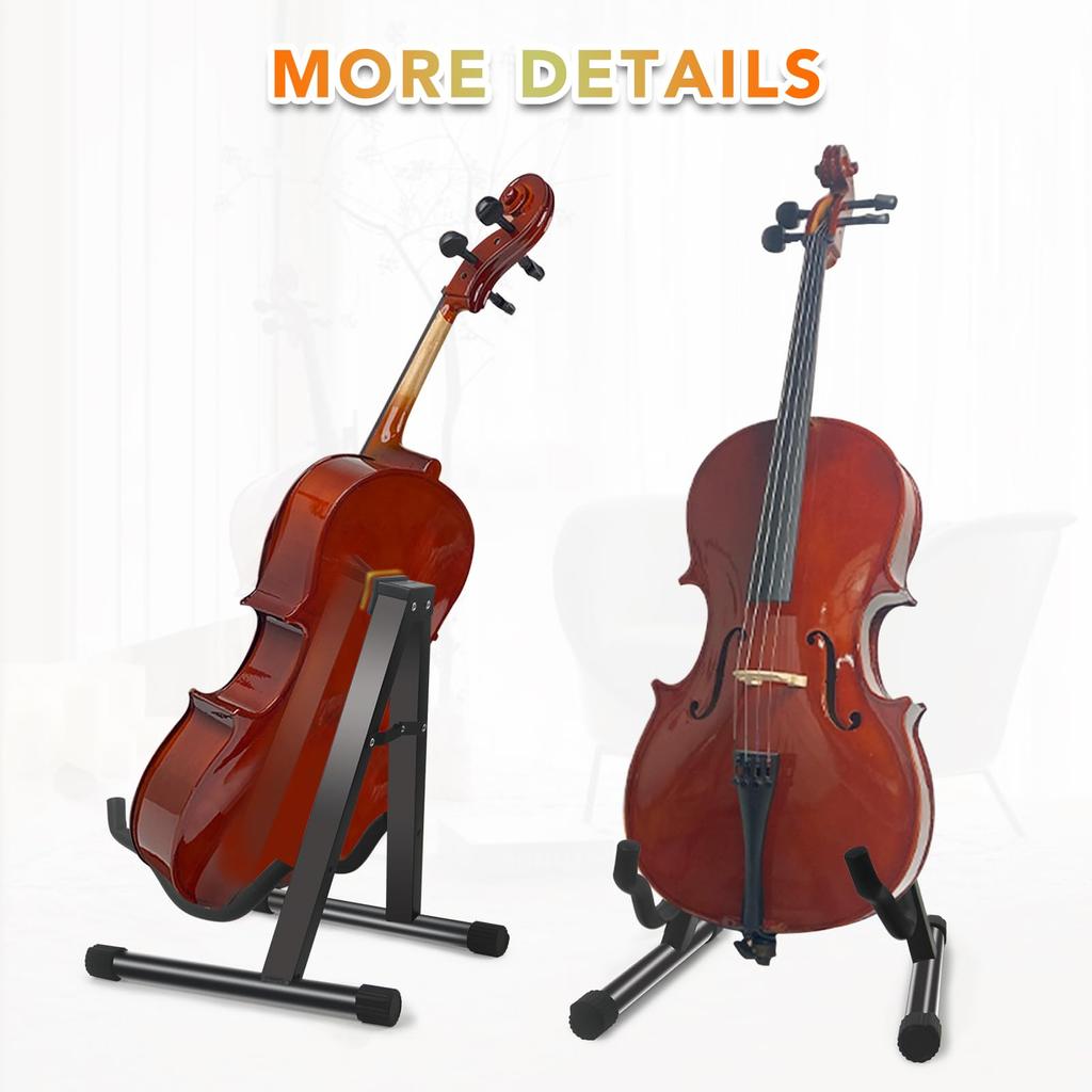 GeeWin A-Frame Foldable Cello Stand 1/8-4/4 Guitar Stand Black Plastic Main Body Rubber Feet