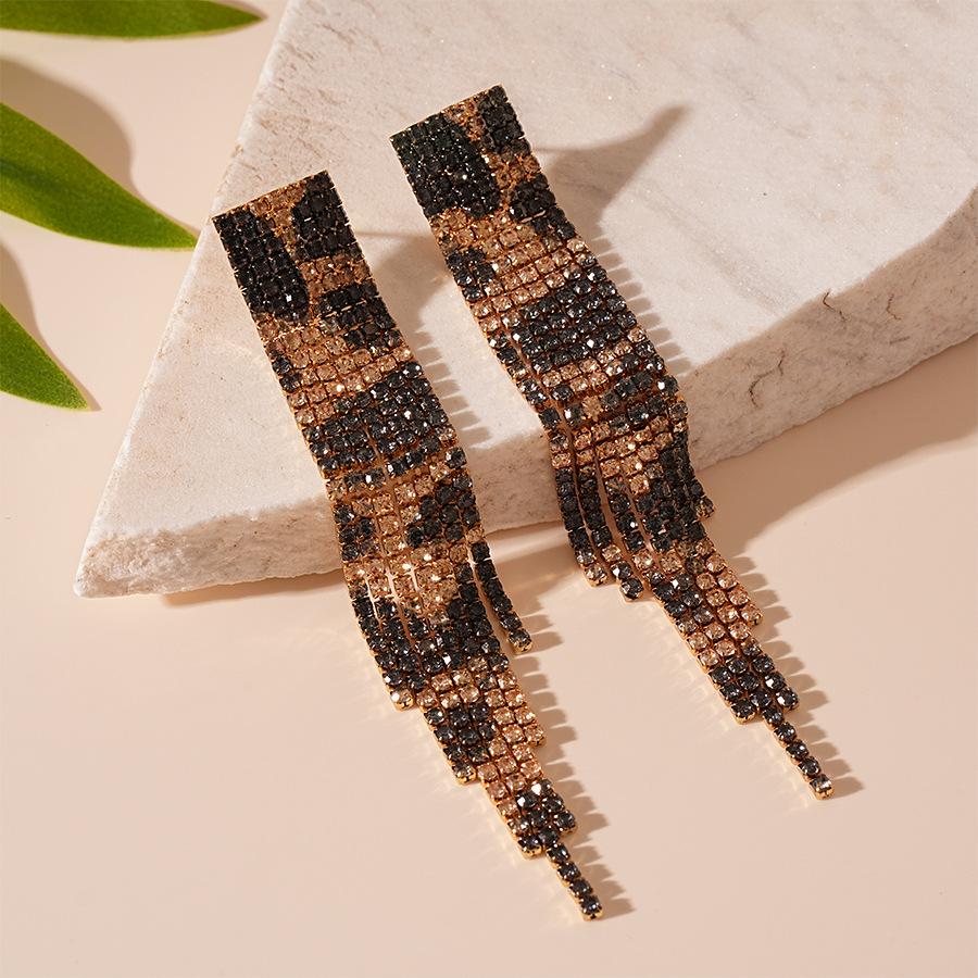 Diamond-encrusted Rectangular Tassel Silver Needle Earrings, European and American Light Luxury Niche Temperament, High-end Earrings for Women