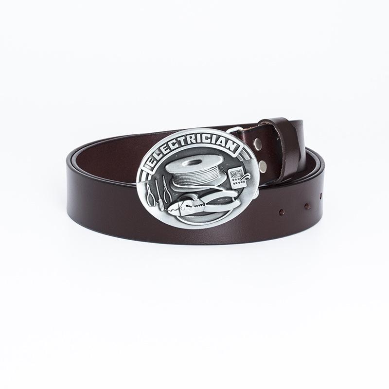 Men's Fashion Cowhide Leather Belt - Retro Buckle, European-American Style, Casual Jeans Accessory