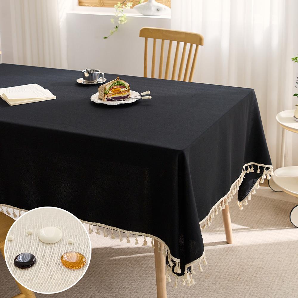 Solid Color Cotton Thread Tassel Tablecloth Heat-proof Waterproof Stain Resistant Coffee Table Cloth Rectangular Desktop Protective Cloth 1pcs