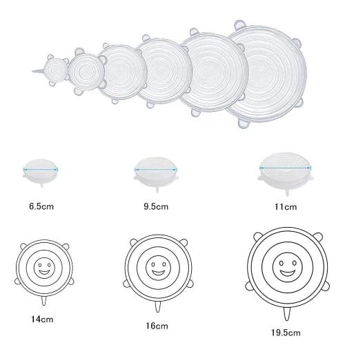 DFsucces Silicone Lids, Pack of 6, Food Wrap, Airtight, Cold and Heat Resistant, Reusable, for Kitchen Cooking and Food Storage