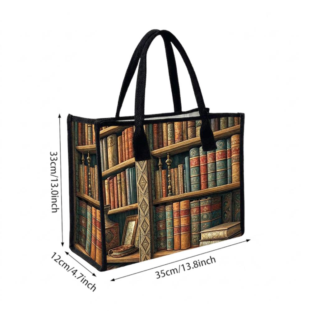 Vintage Bookshelf Print Large Tote Bag for Daily Shopping Outdoor Casual Carry Bag