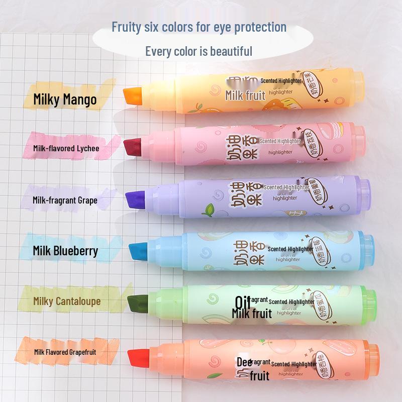 Fruity Scented Fluorescent Highlighters, Non-Toxic, 6-Color Set