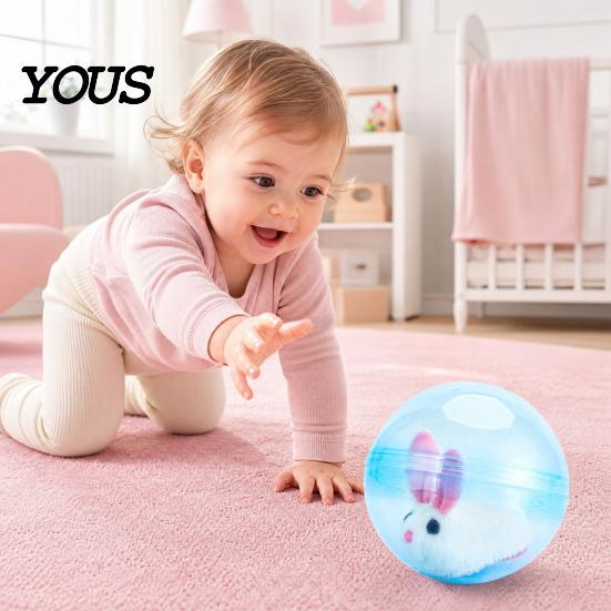 Outdoor Play Animal Toy Electric Automatic Rolling Hamster Ball, Ball with Plush Rabbit Inside, Simulation Interactive Toy, Gift for Toddlers