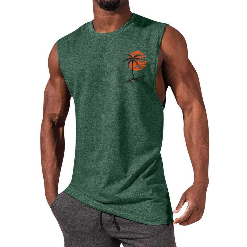 Men's Printed Round Neck Distressed Top Casual Comfort Vest