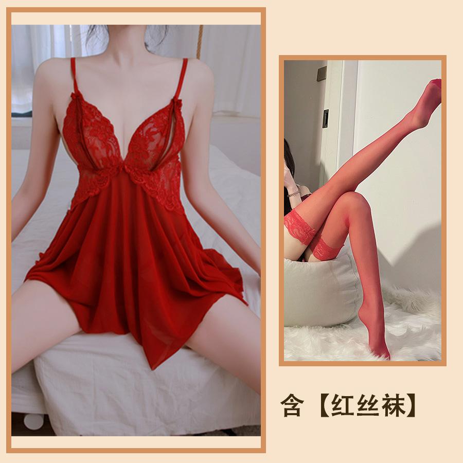 Sexy Lingerie Sexy Lace Seduction Nightdress Large Size Hot Transparent Open Gear Free Pajama Suit Uniform