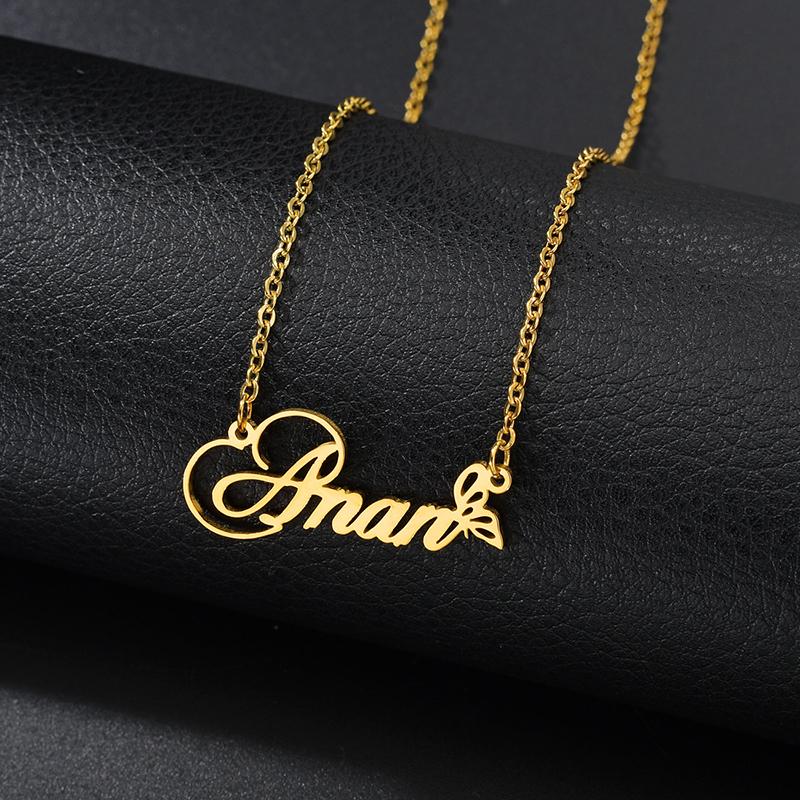 Atoztide Fashion Custom Name Stainless Steel Necklaces Personalized Jewelry Chain Crown Heart Butterfly Necklace for Women Gifts