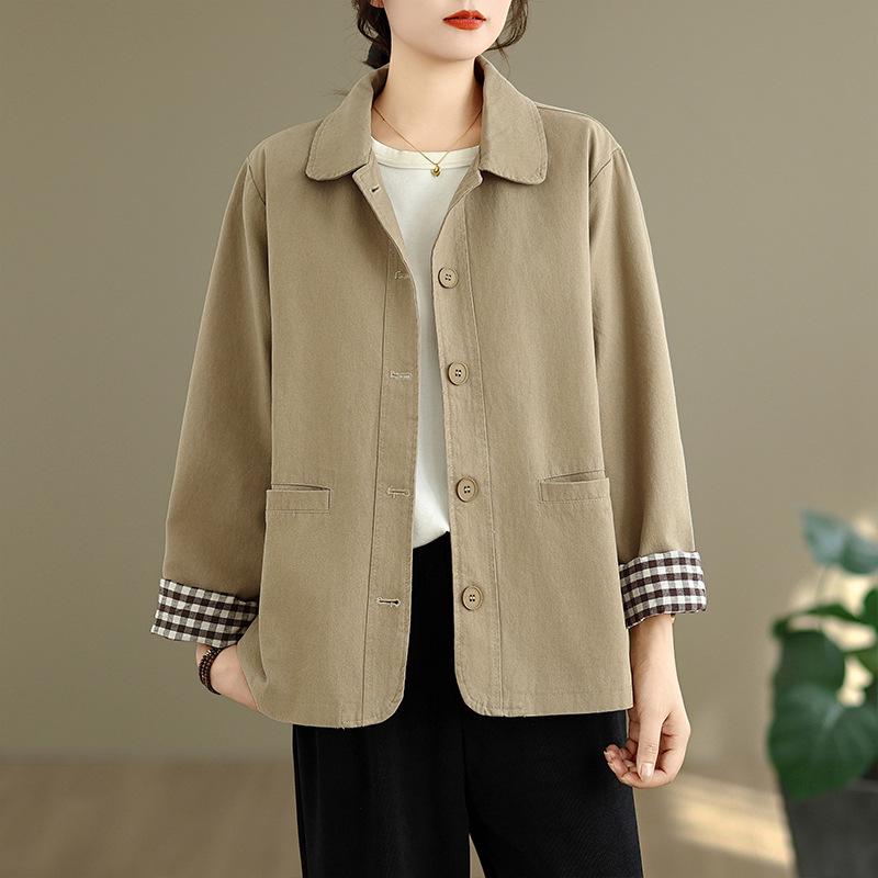 Plus Size Spring/Autumn Loose Casual Jacket for Middle-Aged Women
