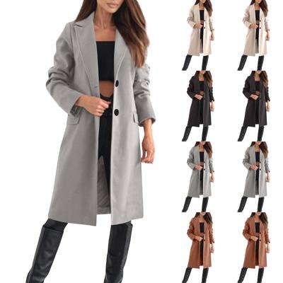 Women's Fashion Casual Woolen Solid Color Long Coat