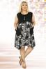 Women's Big Size Dress Plaid Floral Patterned Asymmetrical Cut Below Knee Sleeveless Viscose Dress