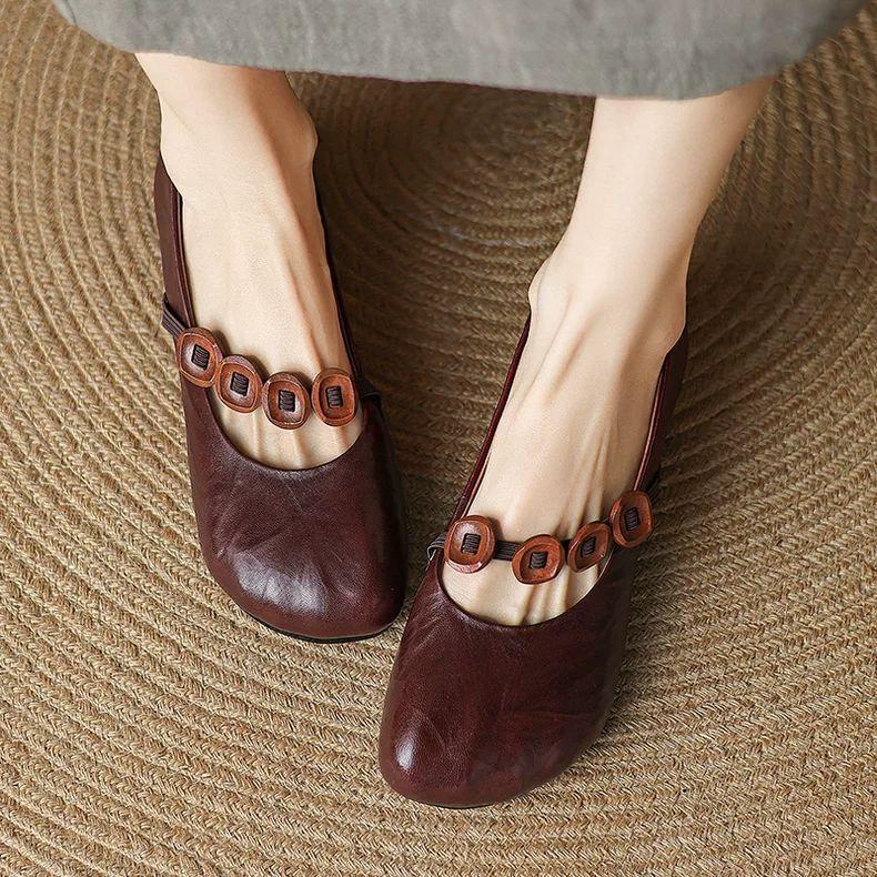 Soft leather version~ Flat bottom round head small leather shoes shallow mouth Mary Jane shoes women's new evening super soft small soft leather sing