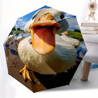1 Stück Ente Süß Automatisches Öffnen/Schließen Exquisiter Regenschirm - Kompakter Reise-Regenschirm, 8-Rippen Robuste Konstruktion, Ideales Geschenk, Outdoor-Accessoire