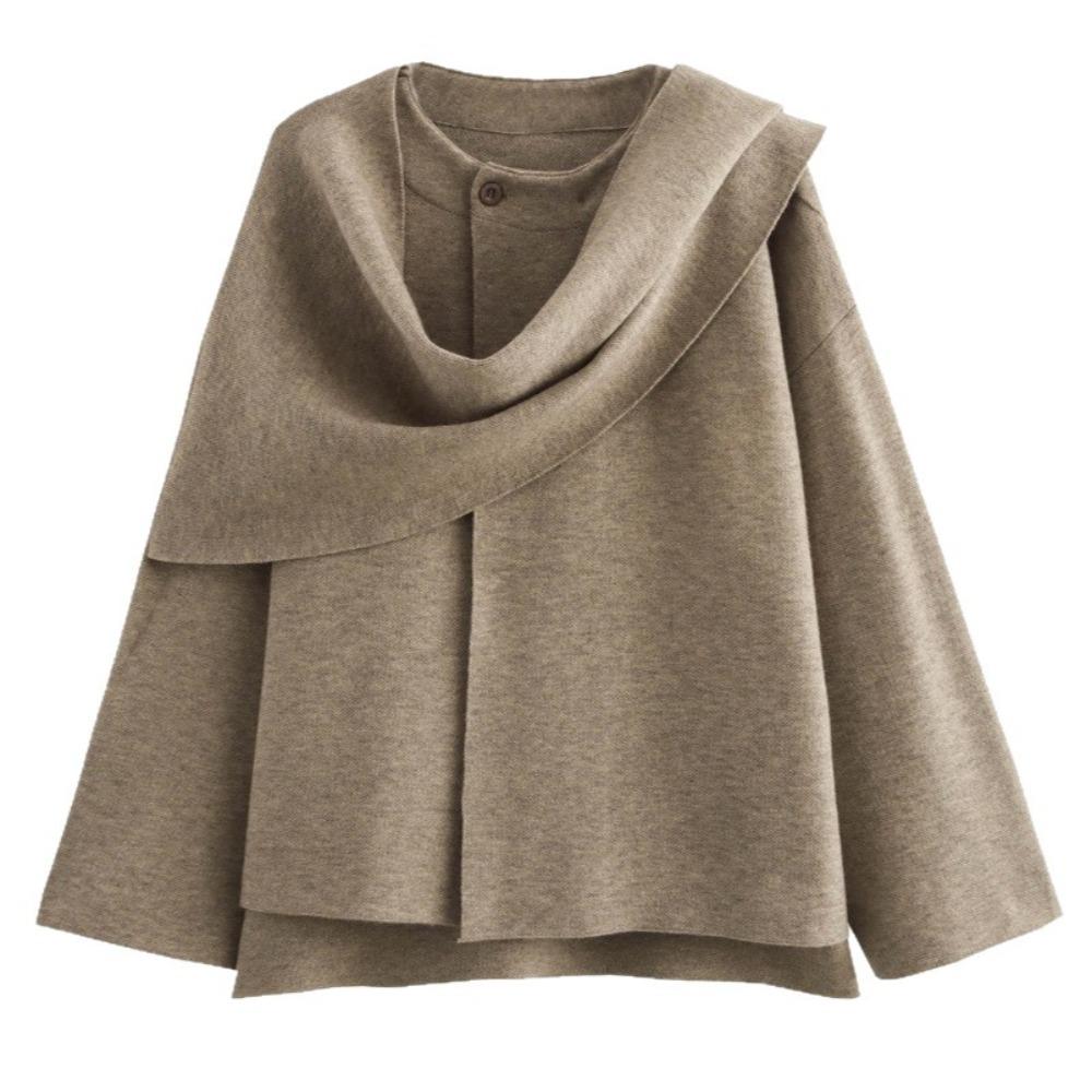 

Long Sleeve Elegant Coat Women Retro Scarf Knit Coat Top Comfortable Scarf Demi-season Cape Gifts S кавовий
