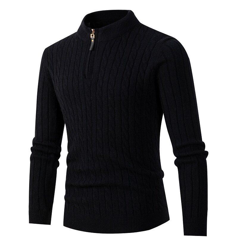 Men's Winter Cable Knit Half-Zip Sweater - Casual Fashion Base Layer