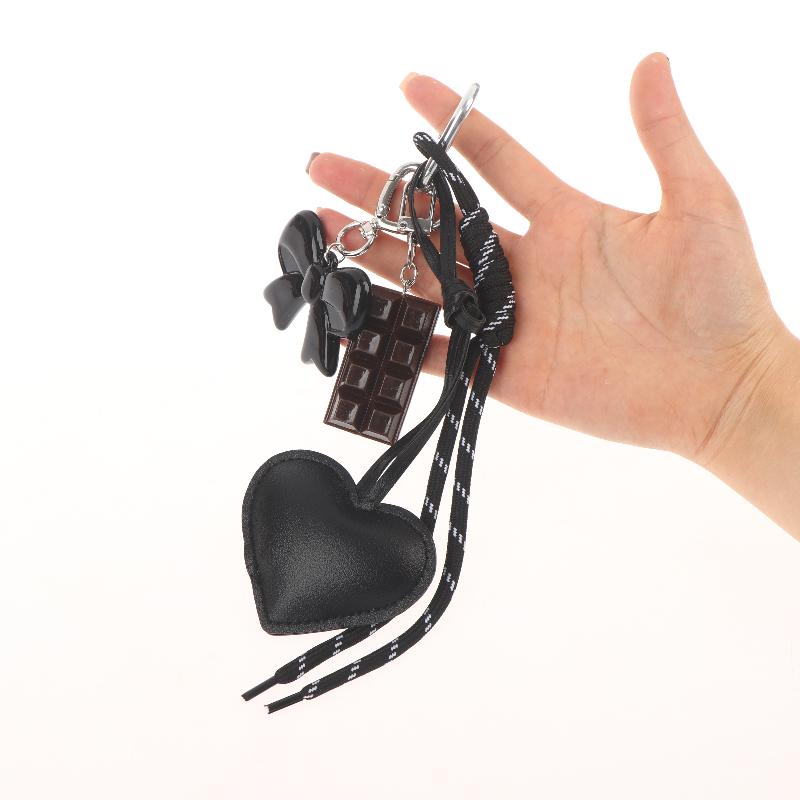 Fashionable Retro Bow Heart Bag Charm Y2K Ins Style Woven Rope Keychain Pendant Girly Trendy Car Key Holder Gifts