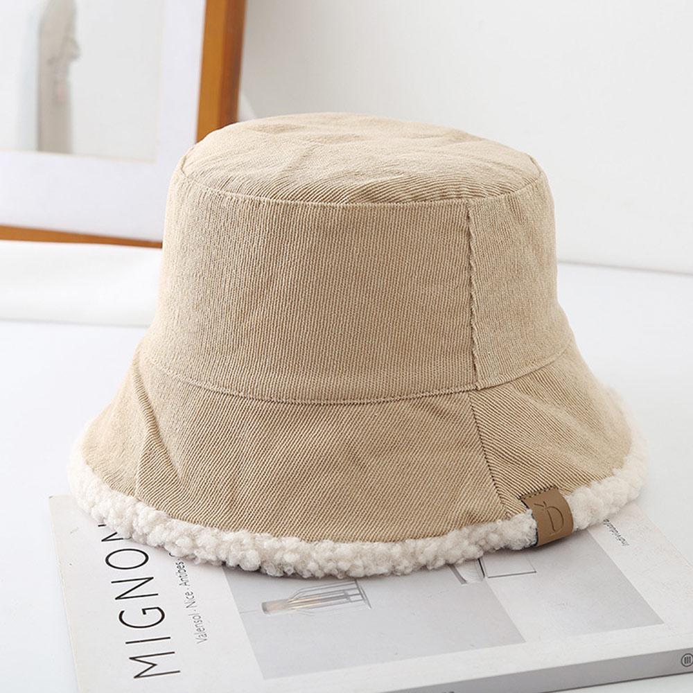 Soft Winter Bucket Hat Lambswool Cold Weather Panama Hat Trendy Corduroy Beanies Cap  for Women