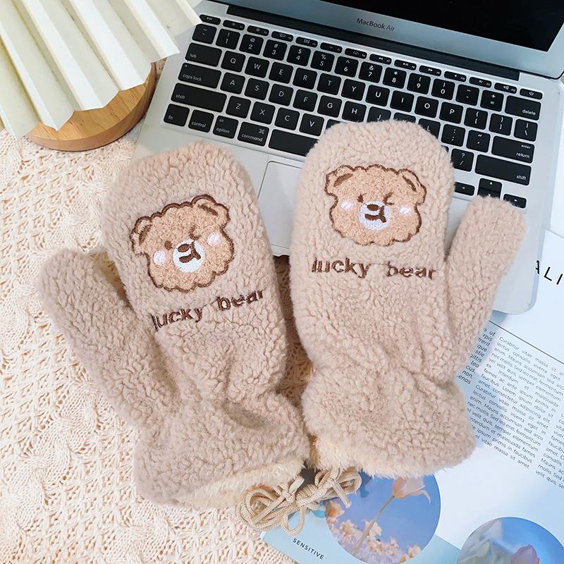 Fold-eared rabbit mittens female winter cute warm and cold-proof plush thickened plush neck cartoon