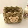 Ins Kawai Desktop Storage Basket Korean Bear Cotton Linen Woven Basket Cute Cosmetics Makeup Sundry Storage Basket Organizer Box