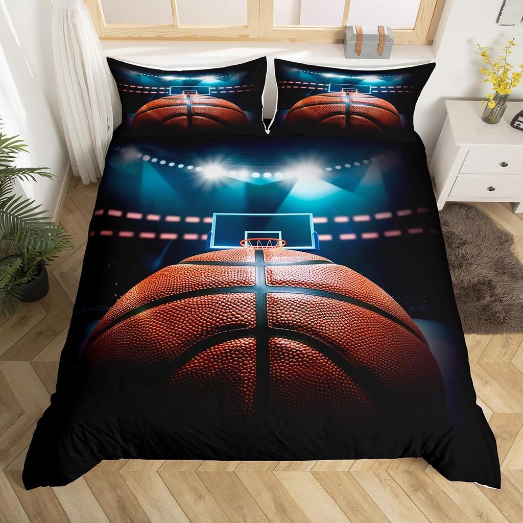 Boys Basketball Duvet Cover Twin Queen Size for Kids Teen Room Sports Bedding Set, Ball Game Comforter Cover with Pillow Case