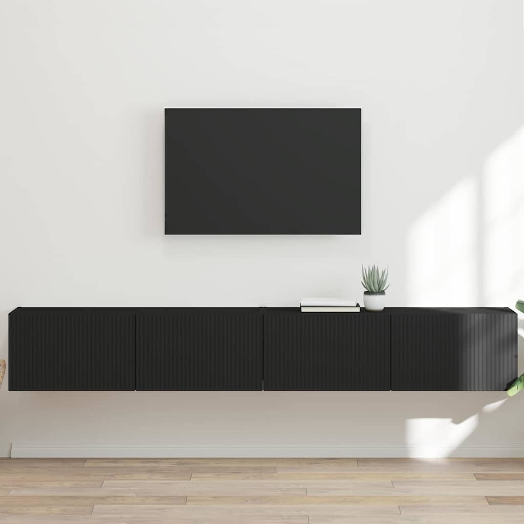 TV Wall Cabinet 2 Pcs Black Engineered Wood