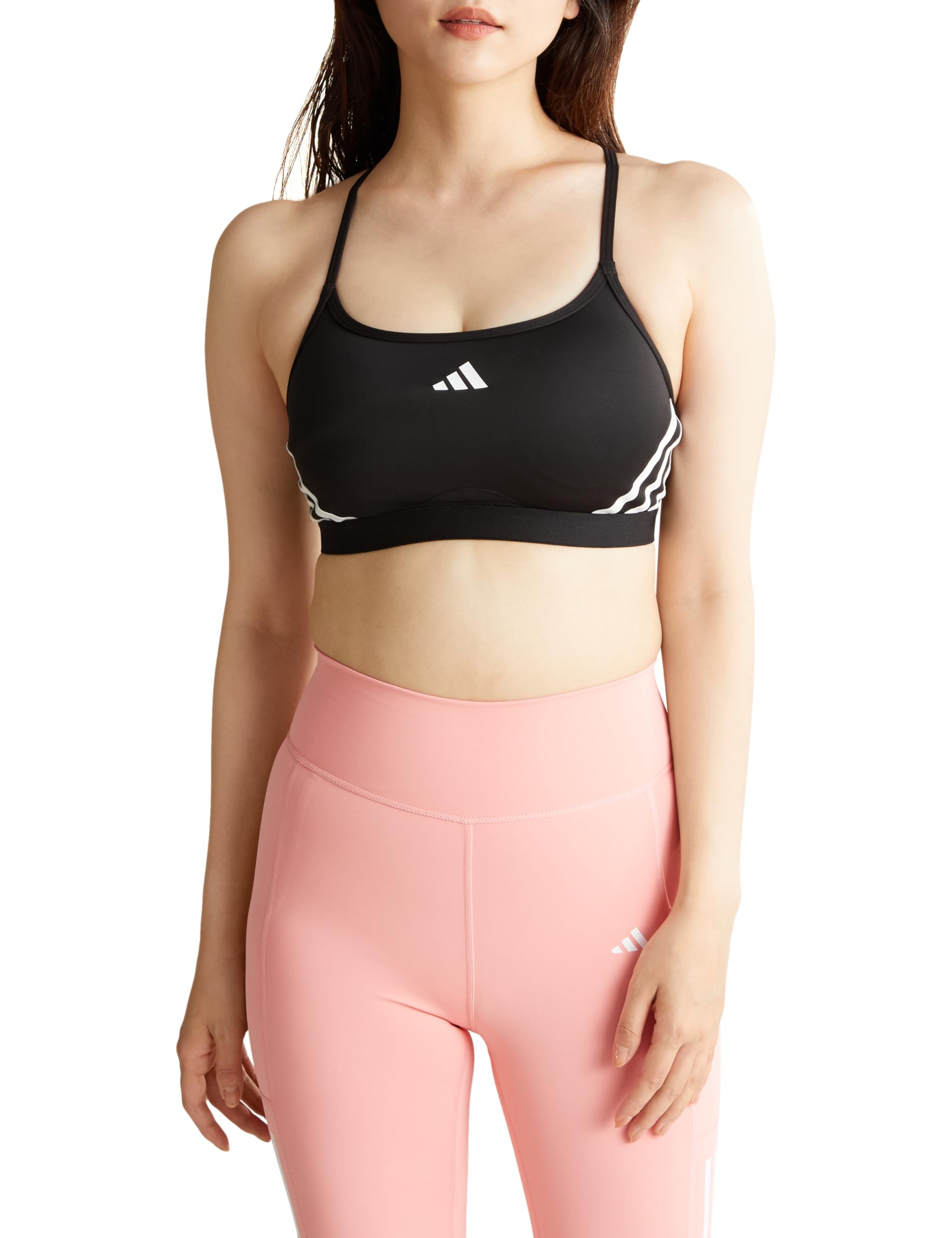 

Спортивный бюстгальтер Adidas Aeroreact для тренировок с легкой поддержкой, бюстгальтер с тремя полосками IKV31 AB, женский, черно-белый (IQ3354) Дж/Л