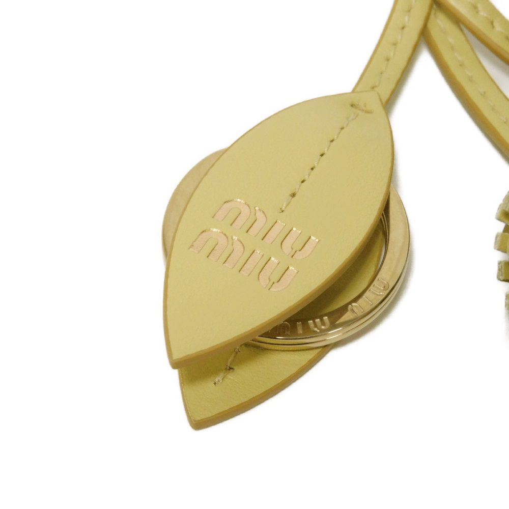 Used 12166 Trick Leather Key Ring 5TL516 2E6Y F0032 7950 Current Calfskin Pastel Yellow Charm Logo Foil Stamp Vanilla