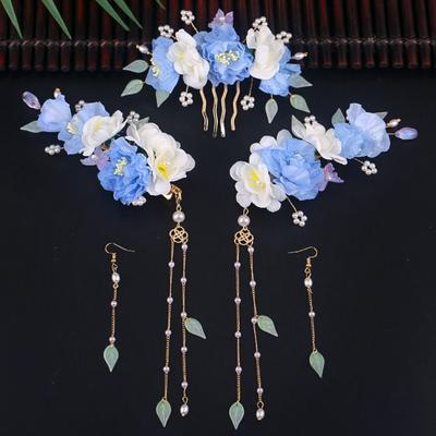 Pearl Hanfu Hair Stick Earring Flower Hair Comb Chinese Style Hairpin Set  Girl Hair Accessories