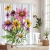 1 Bright Watercolor Floral Shower Curtain - Daisy and Purple Echinacea Botanical Pattern, Polyester Fabric, Machine Washable