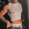 INCERUN Men Sleeveless Fishnet See Through Short Tank Tops Mesh Crop T-shirts