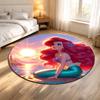 Round Rug Ariel Little Mermaid Sitting Rock Sunset Pink Sky Castle Silhouette Movie Fan Bedroom Decor
