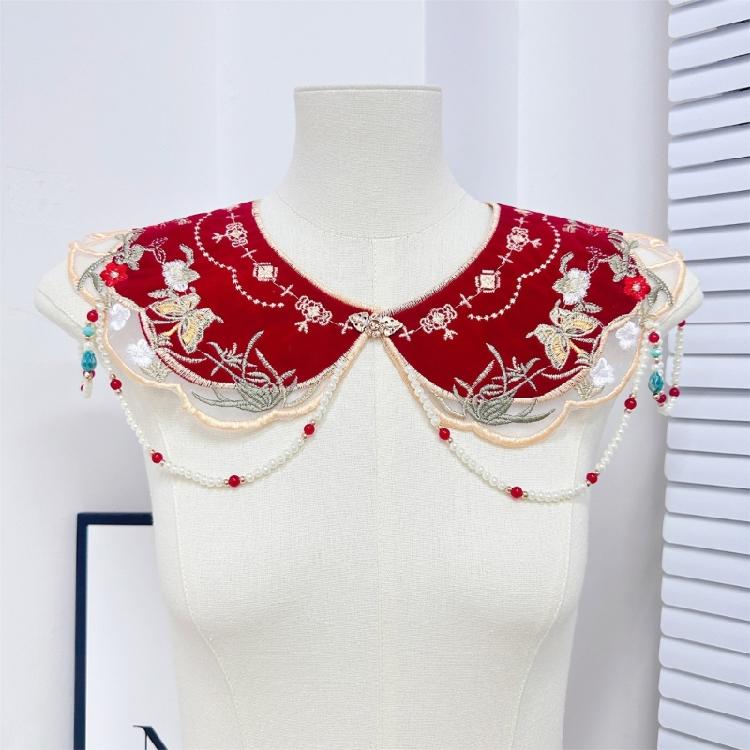 Girl False Collar Embroidered Chinese Ancient Shirt Shawl Wrap for Carnivals