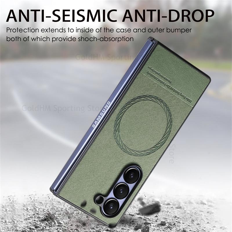 For Magsafe Magnetic Leather Phone Case For Samsung Galaxy Z Fold7 5G Wireless Charger Magsafing Hard PC Tough Cover For Samsung Z Fold 7 6 5 4 3 5G